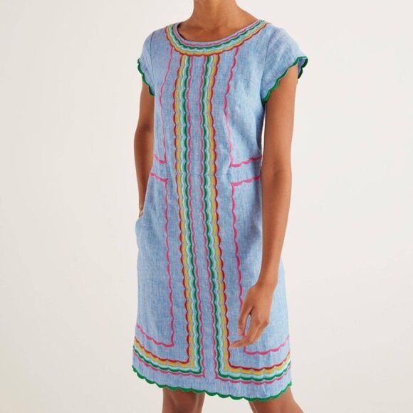 Boden Dresses & Skirts - Boden 100% Linen Chambray Laura Embroidered Fiesta Folk Boho Summer Dress